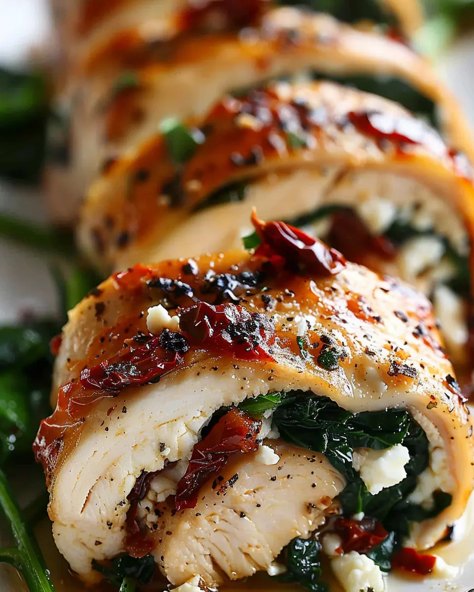 Rolled Up Chicken with Feta: Easy Spinach and Sun-Dried Tomato Delight