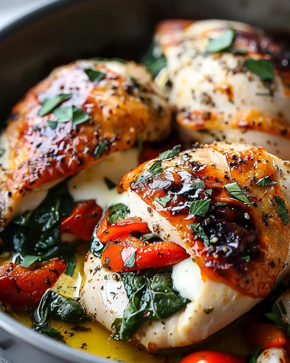 Roasted Red Pepper Stuffed Chicken with Spinach and Mozzarella Delight