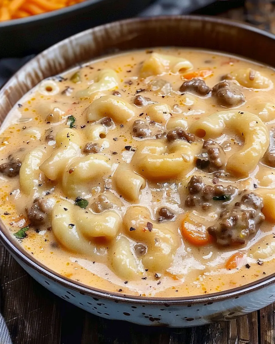 Cheeseburger Macaroni Soup: Easy Comfort Food with Turkey Bacon